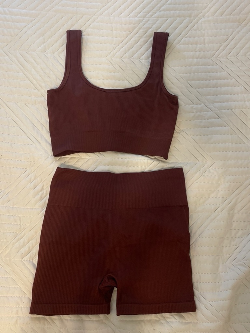 Seamless Ribbed Two-Piece Active Set in Deep Burgundy